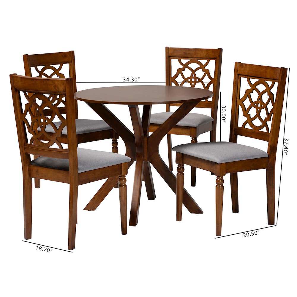 Sadie Modern Grey and Walnut Brown Wood 5-Piece Dining Set