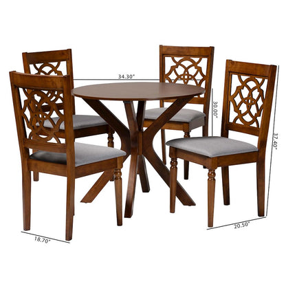Sadie Modern Grey and Walnut Brown Wood 5-Piece Dining Set