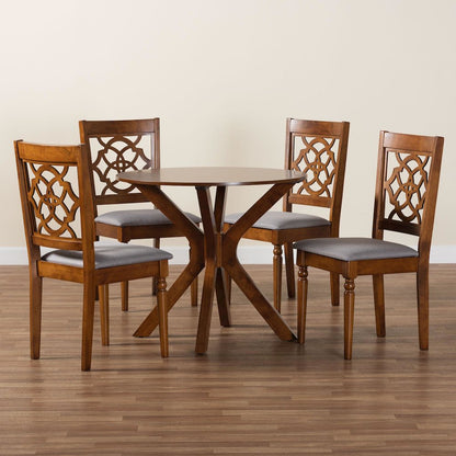 Sadie Modern Grey and Walnut Brown Wood 5-Piece Dining Set