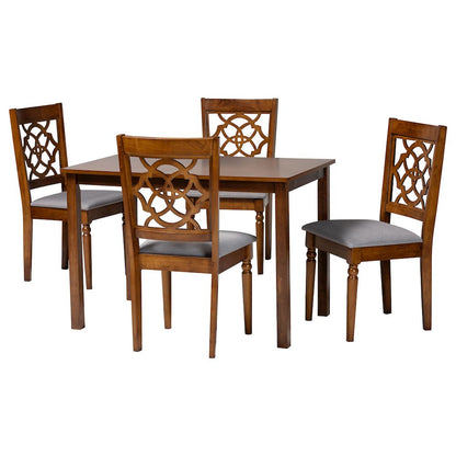 Renaud Modern Grey and Walnut Brown Wood 5-Piece Dining Set
