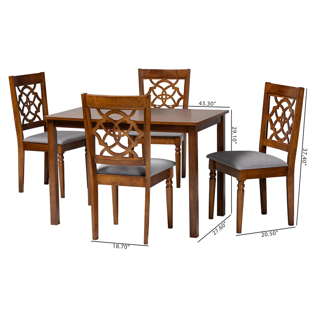 Renaud Modern Grey and Walnut Brown Wood 5-Piece Dining Set