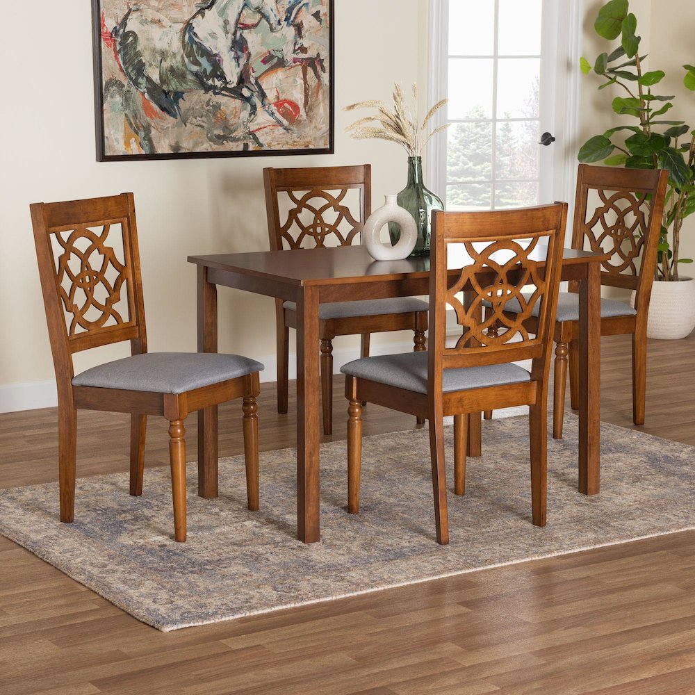 Renaud Modern Grey and Walnut Brown Wood 5-Piece Dining Set