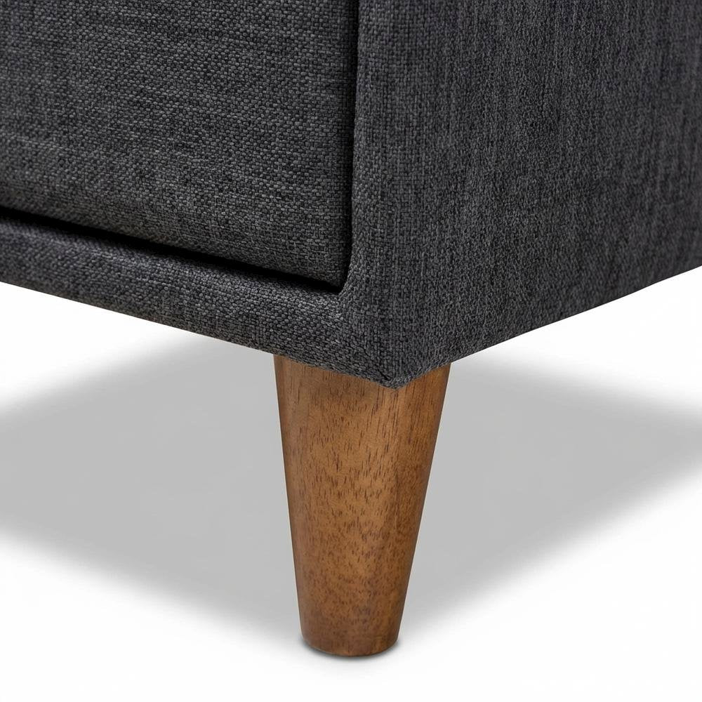 Mid-Century Modern Charcoal Fabric Nightstand with Wood Frame and Storage
