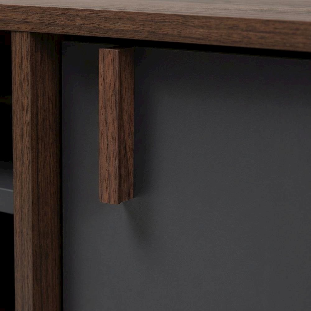 Mid-Century Modern Brown and Dark Grey TV Stand with Particle Board Finish