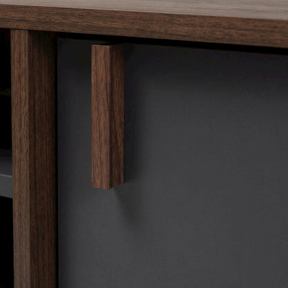 Mid-Century Modern Brown and Dark Grey TV Stand with Particle Board Finish