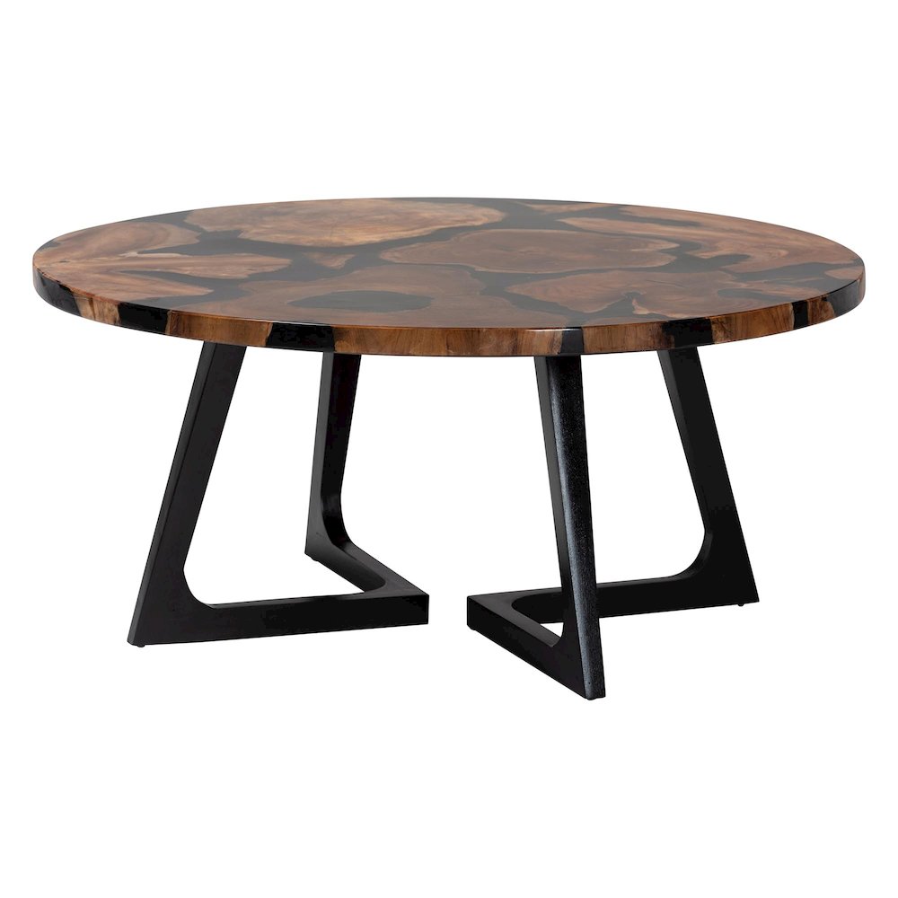 Agata Wood and Epoxy Resin Coffee Table - Handcrafted Live Edge Teak Accent