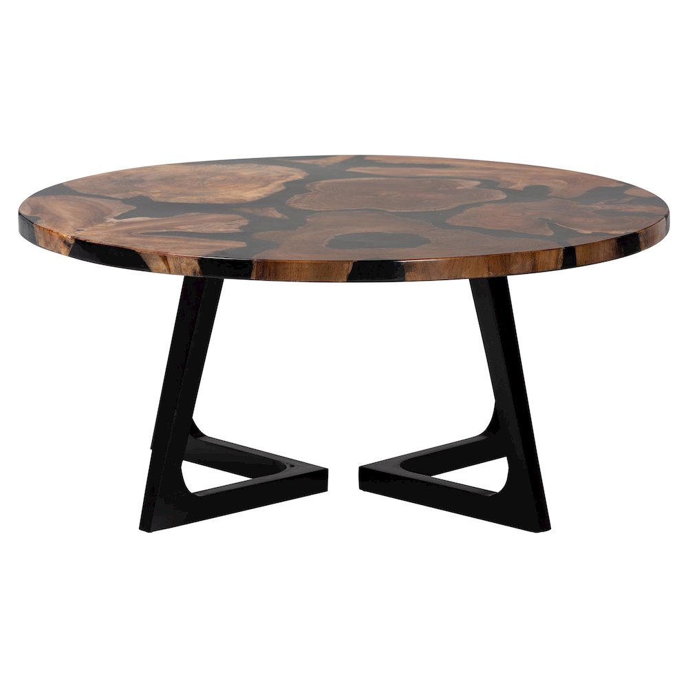 Agata Wood and Epoxy Resin Coffee Table - Handcrafted Live Edge Teak Accent