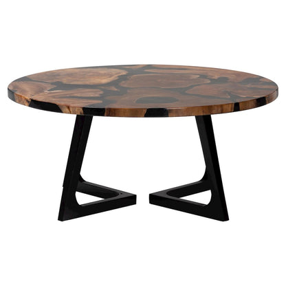 Agata Wood and Epoxy Resin Coffee Table - Handcrafted Live Edge Teak Accent