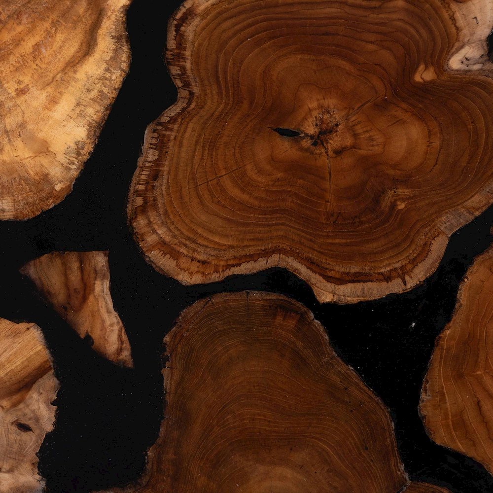 Agata Wood and Epoxy Resin Coffee Table - Handcrafted Live Edge Teak Accent