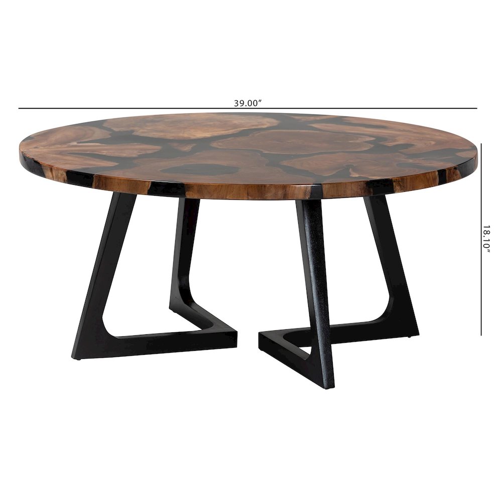 Agata Wood and Epoxy Resin Coffee Table - Handcrafted Live Edge Teak Accent