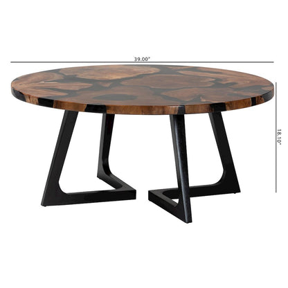 Agata Wood and Epoxy Resin Coffee Table - Handcrafted Live Edge Teak Accent
