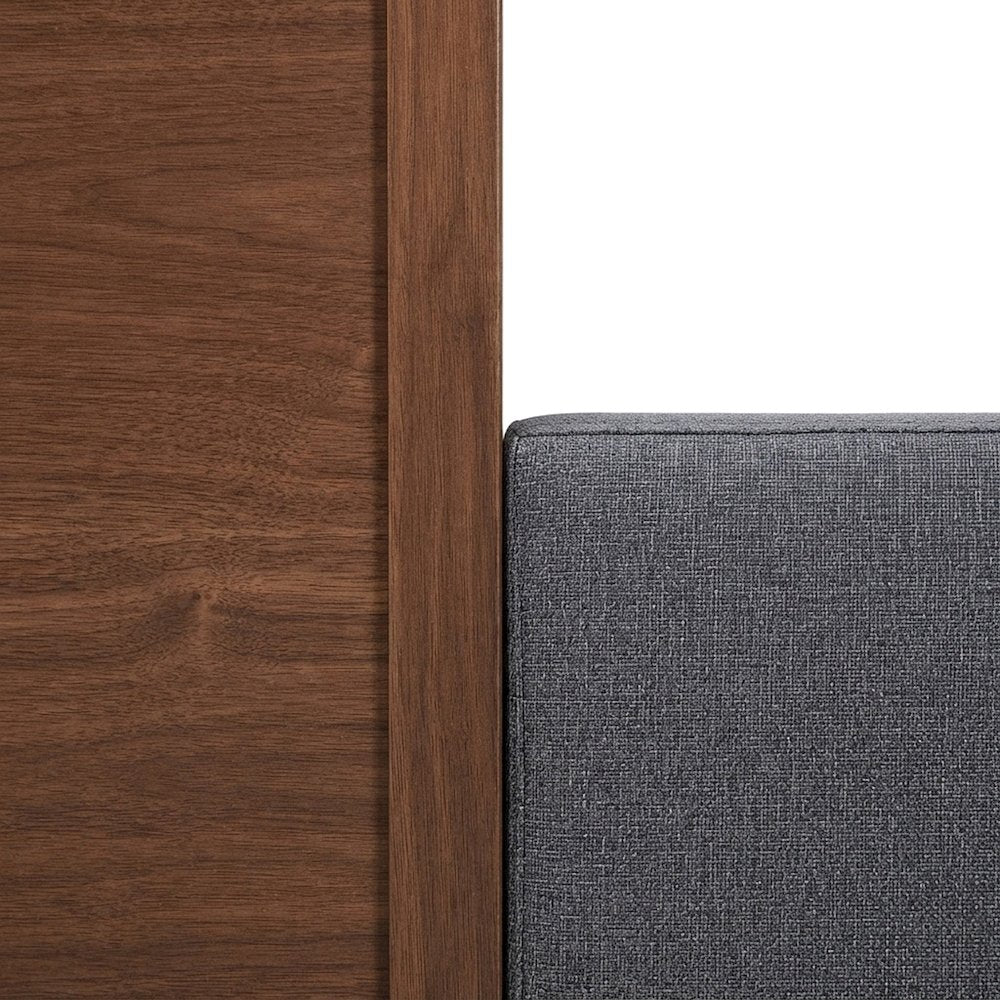 Queen Upholstered Platform Bed Frame with Linen Headboard, Dark Grey/Ash walnut