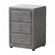 Fabric-Upholstered Nightstand with 3-Drawer Storage, Bedside Table, Grey