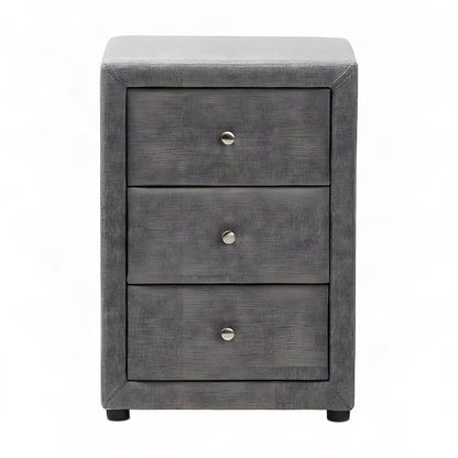 Fabric-Upholstered Nightstand with 3-Drawer Storage, Bedside Table, Grey