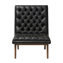 Faux Leather Mid-Century Modern Accent Lounge Chair with Walnut Wood Legs, Black