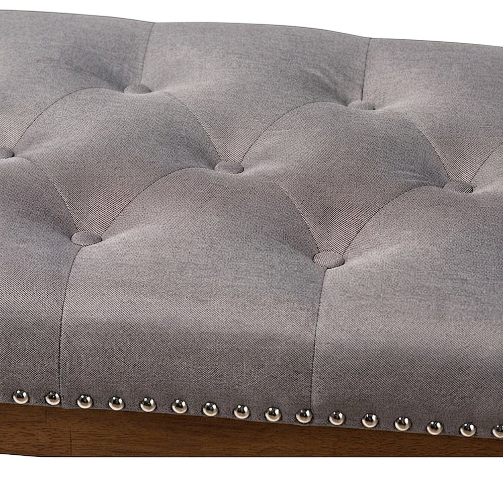 Fabric-Upholstered Solid Rubberwood Entryway and Bedroom Bench, Grey