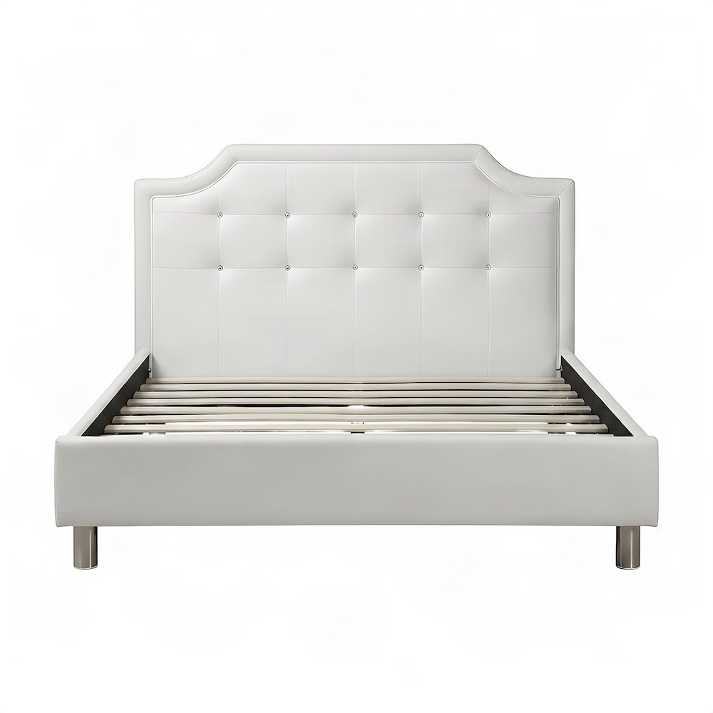 Faux Leather Upholstered Platform Bed with Padded Headboard, Full, White