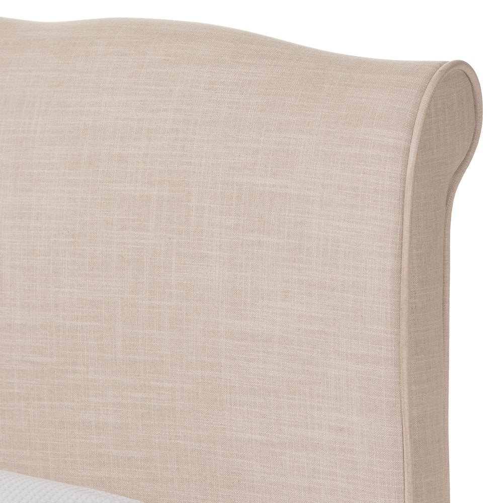 Fannie French Classic Modern Style Beige Linen Fabric Queen Size Platform Bed