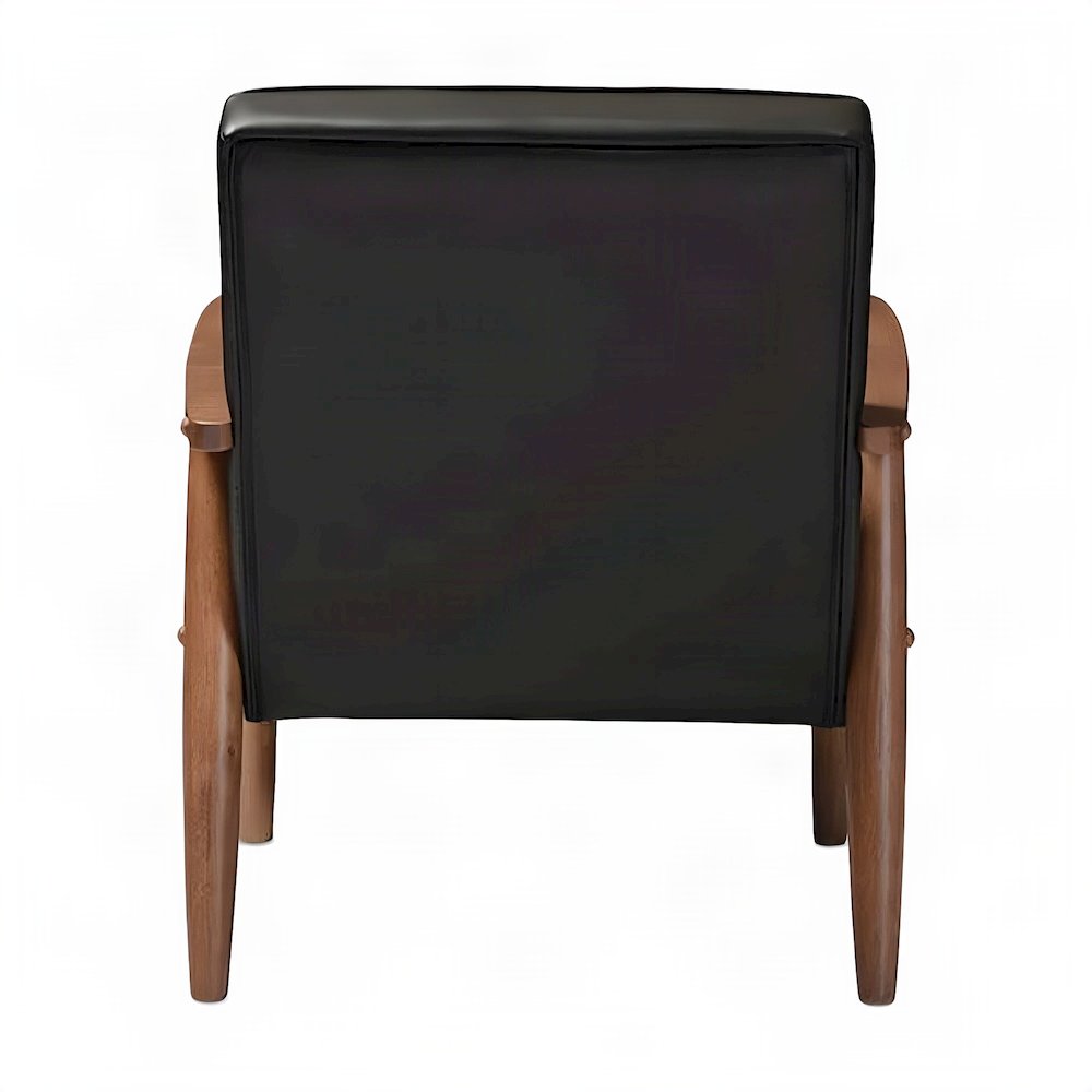 Faux Leather Rubber Wood Mid-Century Modern Accent Lounge Chair, Black