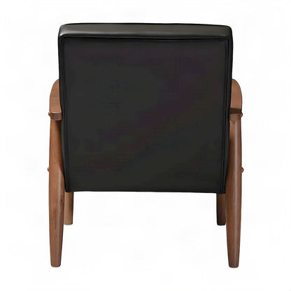Faux Leather Rubber Wood Mid-Century Modern Accent Lounge Chair, Black
