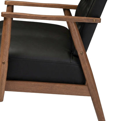 Faux Leather Rubber Wood Mid-Century Modern Accent Lounge Chair, Black