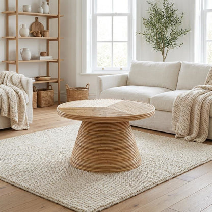 Authentic Rattan Coffee Table with Mahogany Wood Frame and Durable Plywood Top