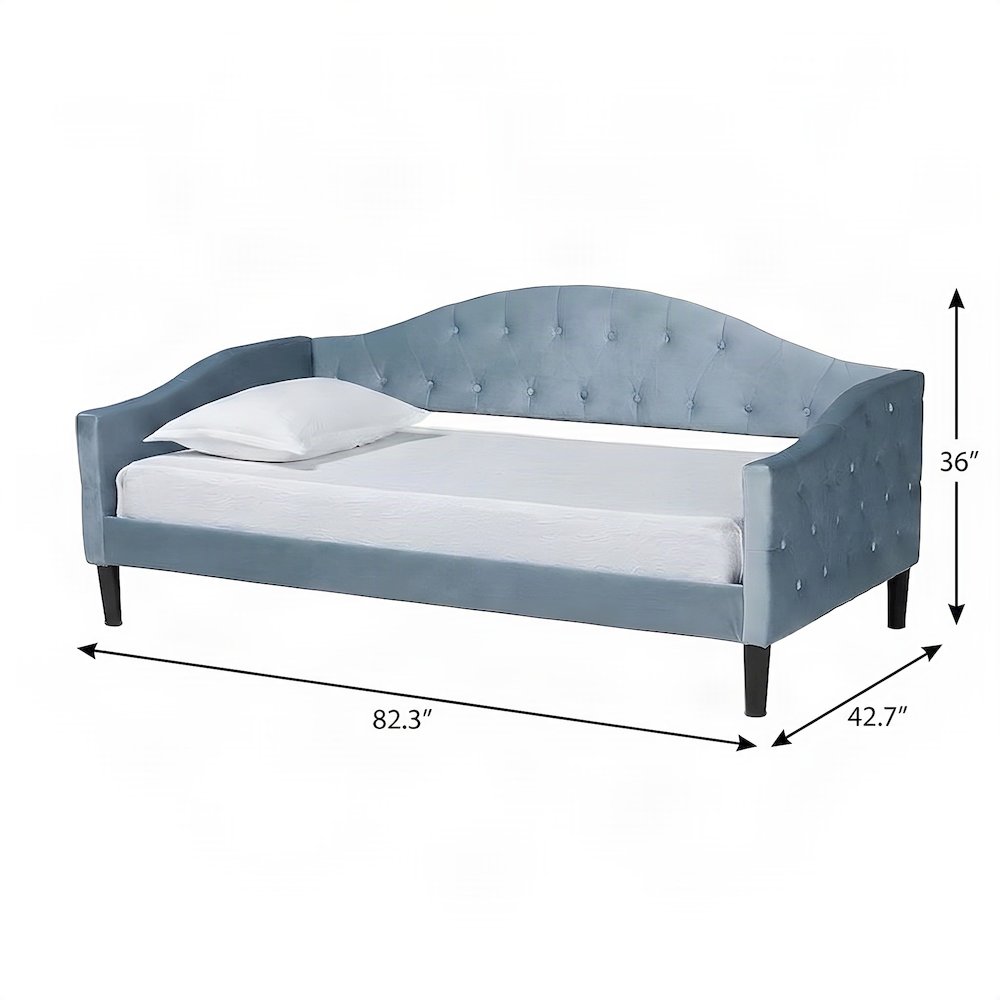 Velvet Button-Tufted Upholstered Twin Daybed with Wood, Light Blue/Dark Brown