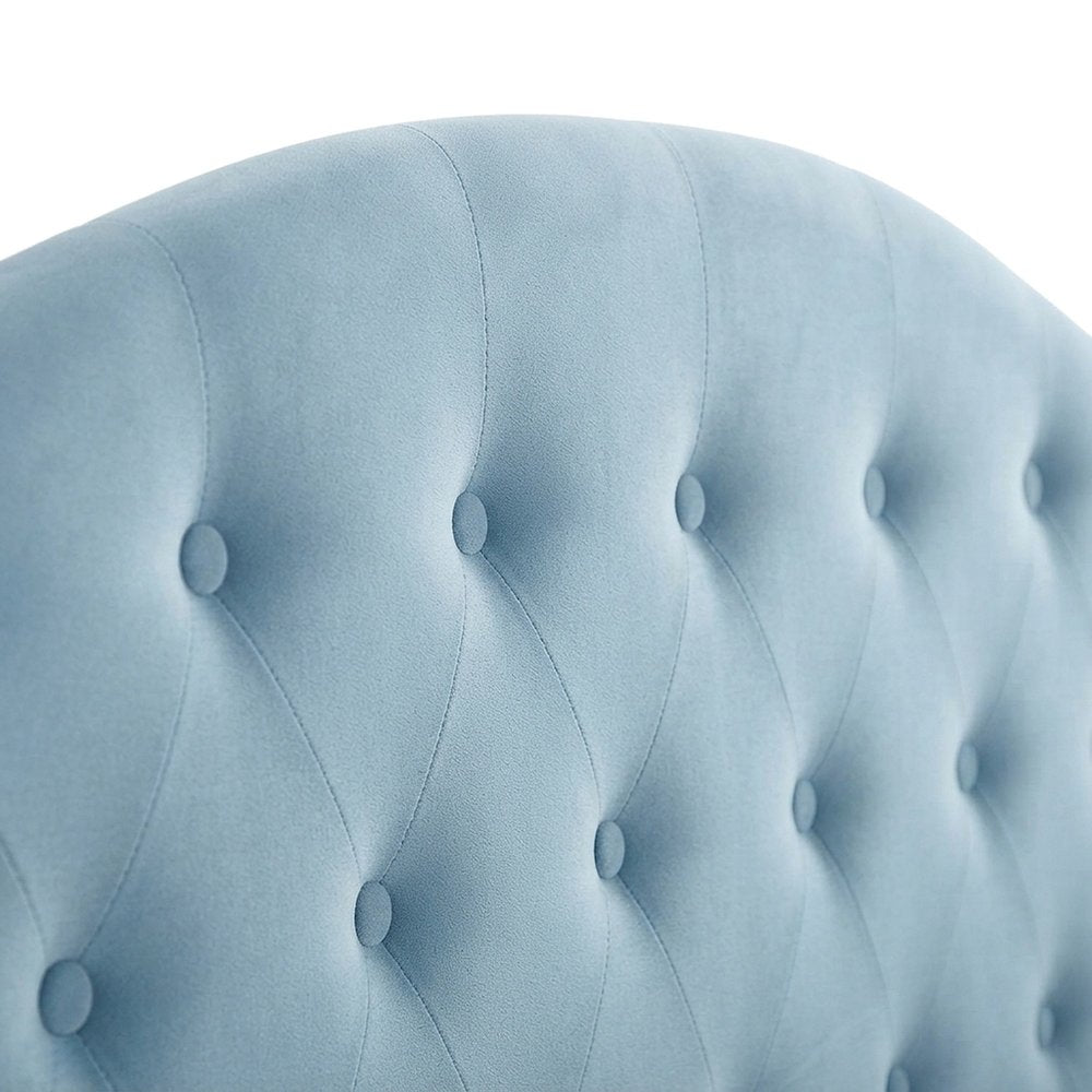 Velvet Button-Tufted Upholstered Twin Daybed with Wood, Light Blue/Dark Brown