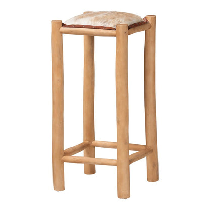 Rivera Genuine Goat Leather Bar Stool - Rustic Boho Seating with Teak Wood