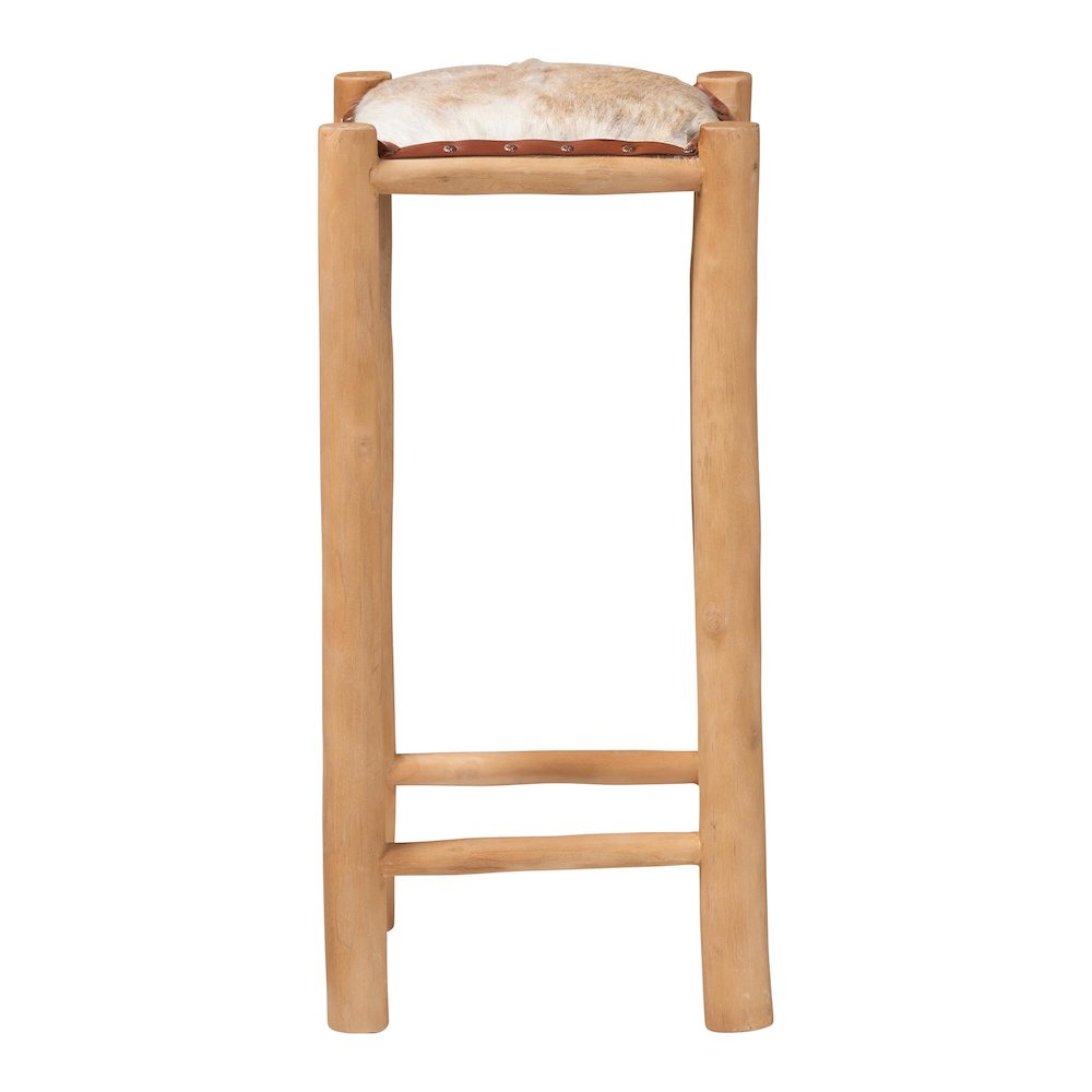 Rivera Genuine Goat Leather Bar Stool - Rustic Boho Seating with Teak Wood