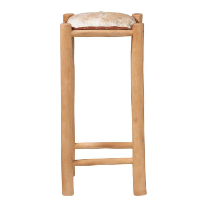 Rivera Genuine Goat Leather Bar Stool - Rustic Boho Seating with Teak Wood