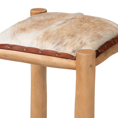 Rivera Genuine Goat Leather Bar Stool - Rustic Boho Seating with Teak Wood