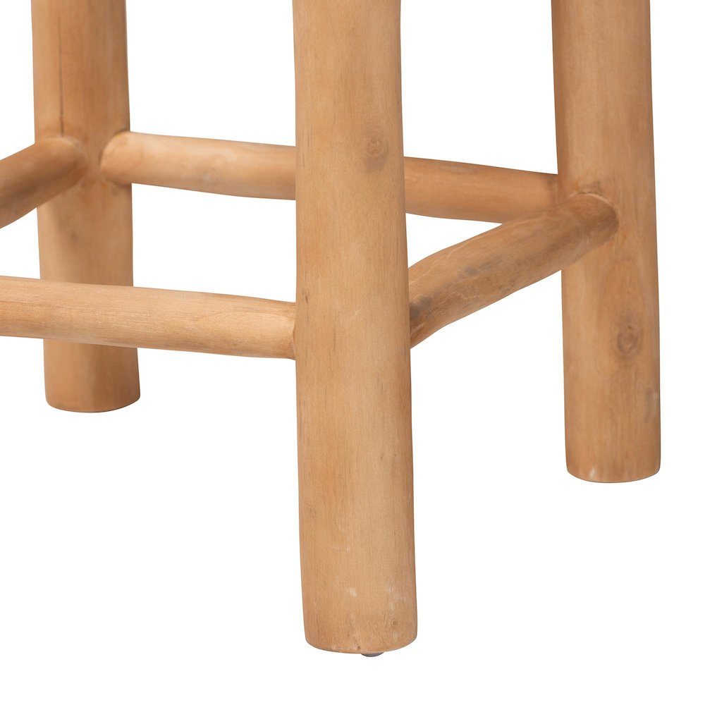 Rivera Genuine Goat Leather Bar Stool - Rustic Boho Seating with Teak Wood