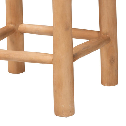 Rivera Genuine Goat Leather Bar Stool - Rustic Boho Seating with Teak Wood