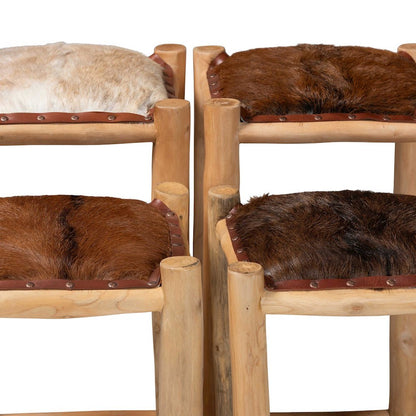 Rivera Genuine Goat Leather Bar Stool - Rustic Boho Seating with Teak Wood