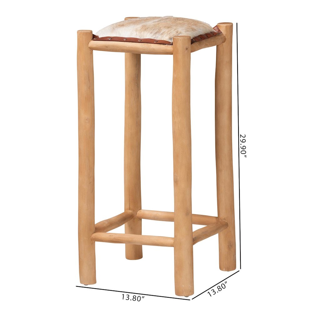 Rivera Genuine Goat Leather Bar Stool - Rustic Boho Seating with Teak Wood