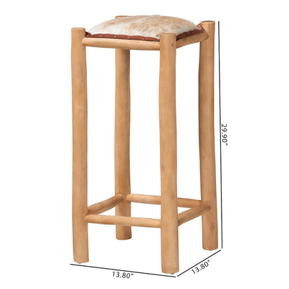 Rivera Genuine Goat Leather Bar Stool - Rustic Boho Seating with Teak Wood
