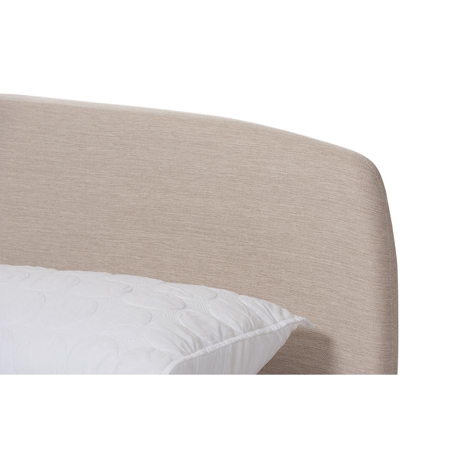 Light Beige Fabric Upholstered Queen Platform Bed with Mid-Century Style