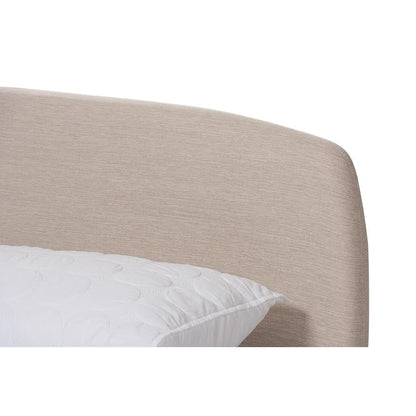 Light Beige Fabric Upholstered Queen Platform Bed with Mid-Century Style