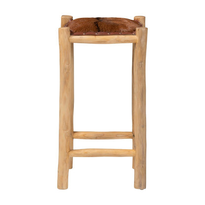 Rivera Genuine Goat Leather Counter Stool - Rustic Boho Seating with Teak Wood