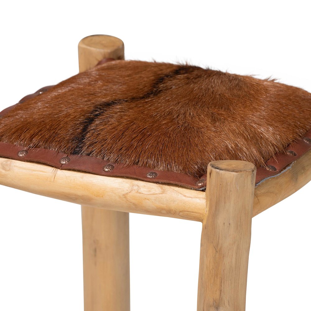 Rivera Genuine Goat Leather Counter Stool - Rustic Boho Seating with Teak Wood