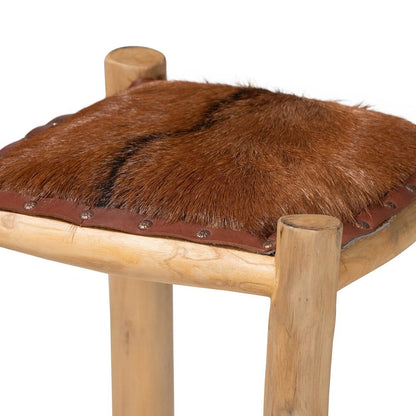 Rivera Genuine Goat Leather Counter Stool - Rustic Boho Seating with Teak Wood