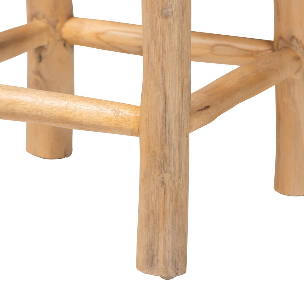 Rivera Genuine Goat Leather Counter Stool - Rustic Boho Seating with Teak Wood