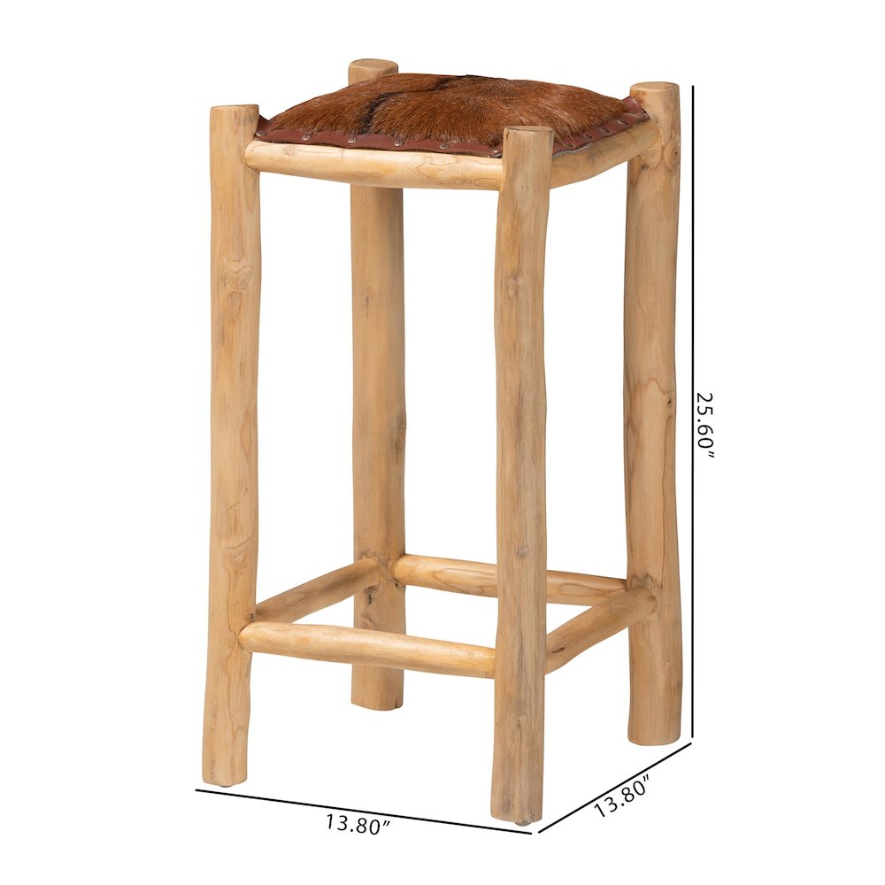Rivera Genuine Goat Leather Counter Stool - Rustic Boho Seating with Teak Wood