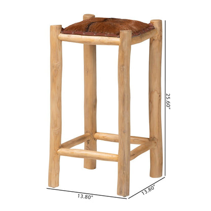 Rivera Genuine Goat Leather Counter Stool - Rustic Boho Seating with Teak Wood