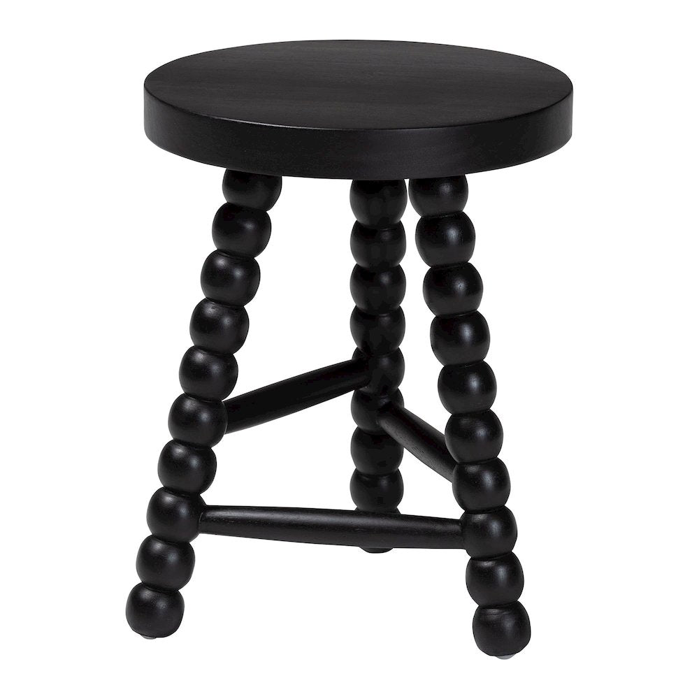 David Acacia Wood Multipurpose Accent Stool - Turned Bobbin Decorative, Black