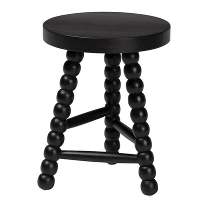 David Acacia Wood Multipurpose Accent Stool - Turned Bobbin Decorative, Black
