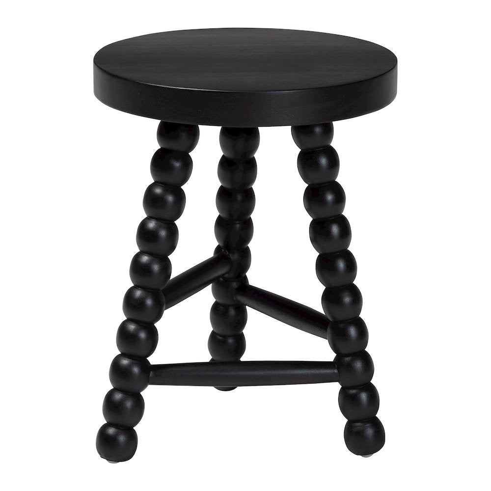 David Acacia Wood Multipurpose Accent Stool - Turned Bobbin Decorative, Black