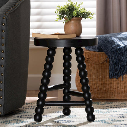 David Acacia Wood Multipurpose Accent Stool - Turned Bobbin Decorative, Black