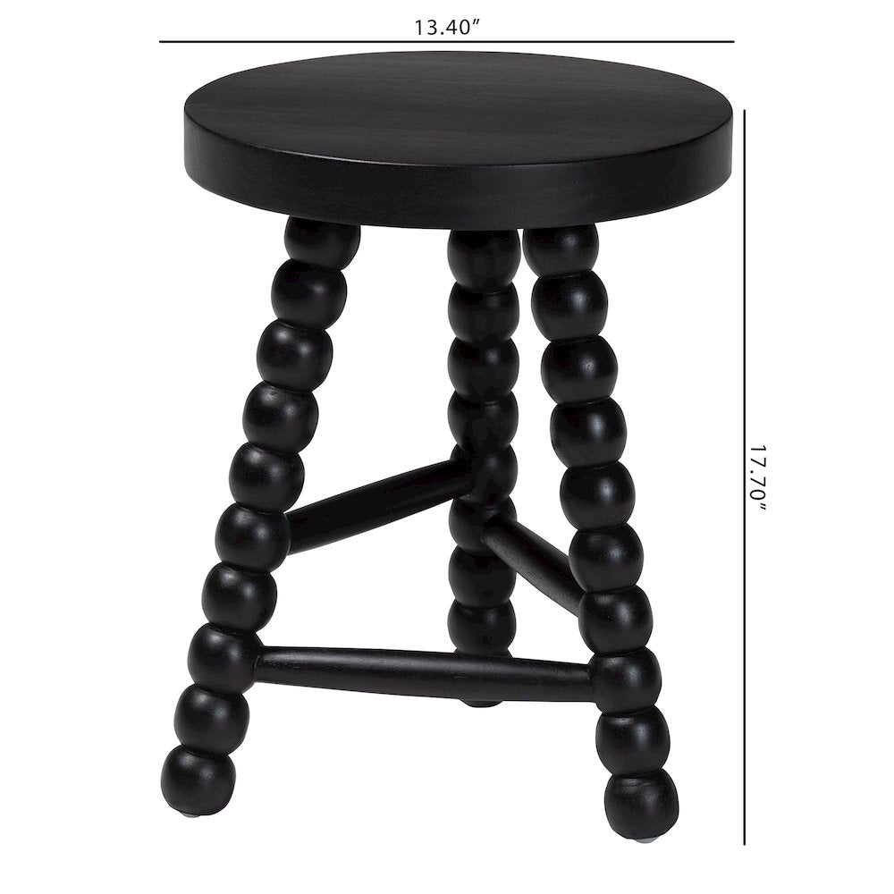 David Acacia Wood Multipurpose Accent Stool - Turned Bobbin Decorative, Black